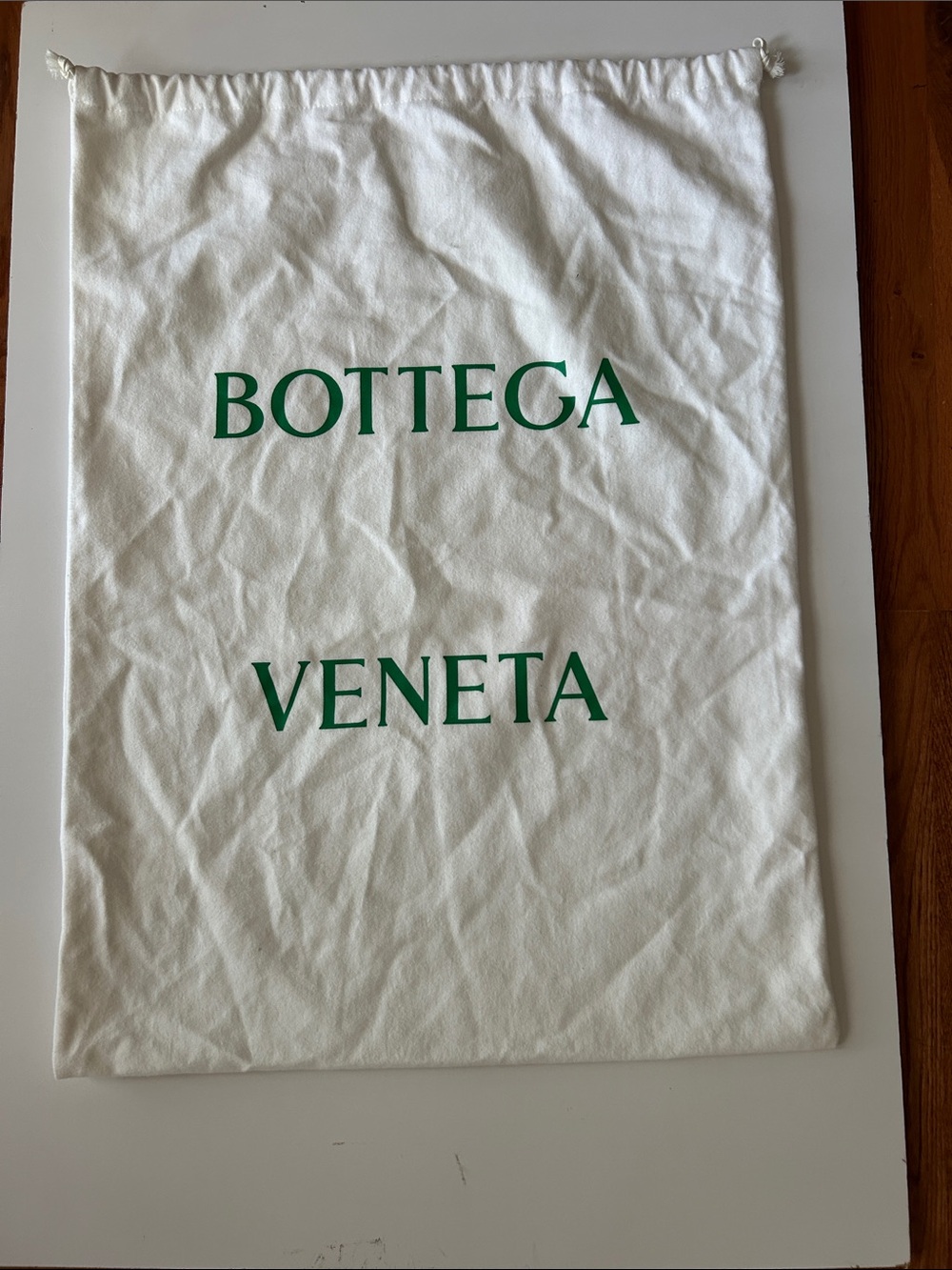 Bottega Veneta White Drawstring Dust Bag with Green Logo